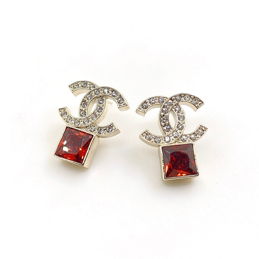 18K  Chanel Red Crystal Earrings