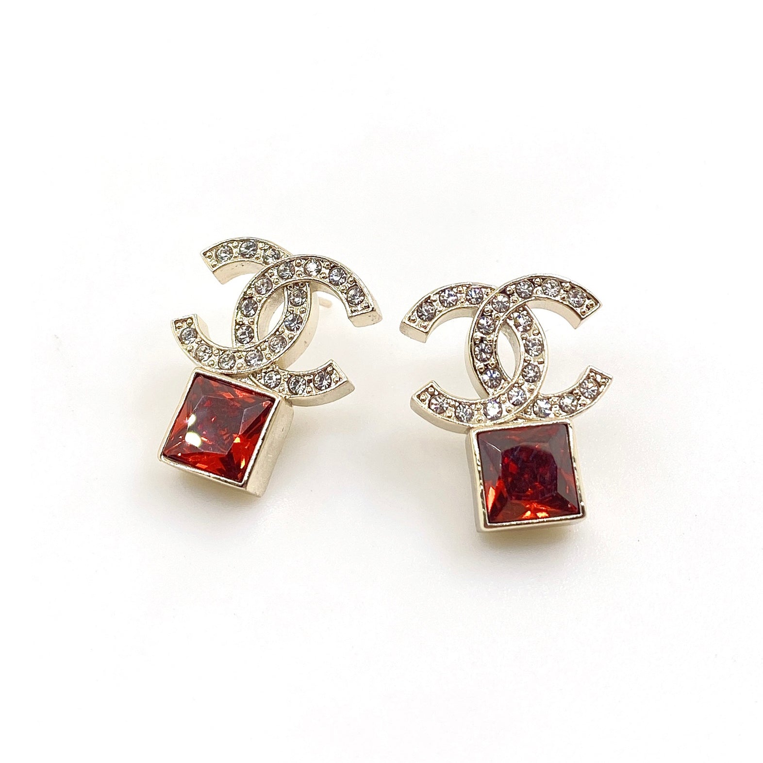 18K  Chanel Red Crystal Earrings