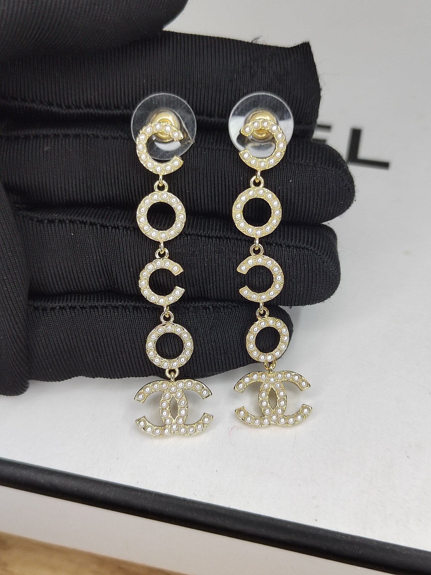 18K  Chanel Pearl Pendant Earrings