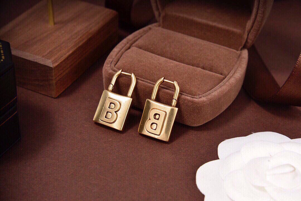 18K Balenciaga Gold Small Lock Earrings