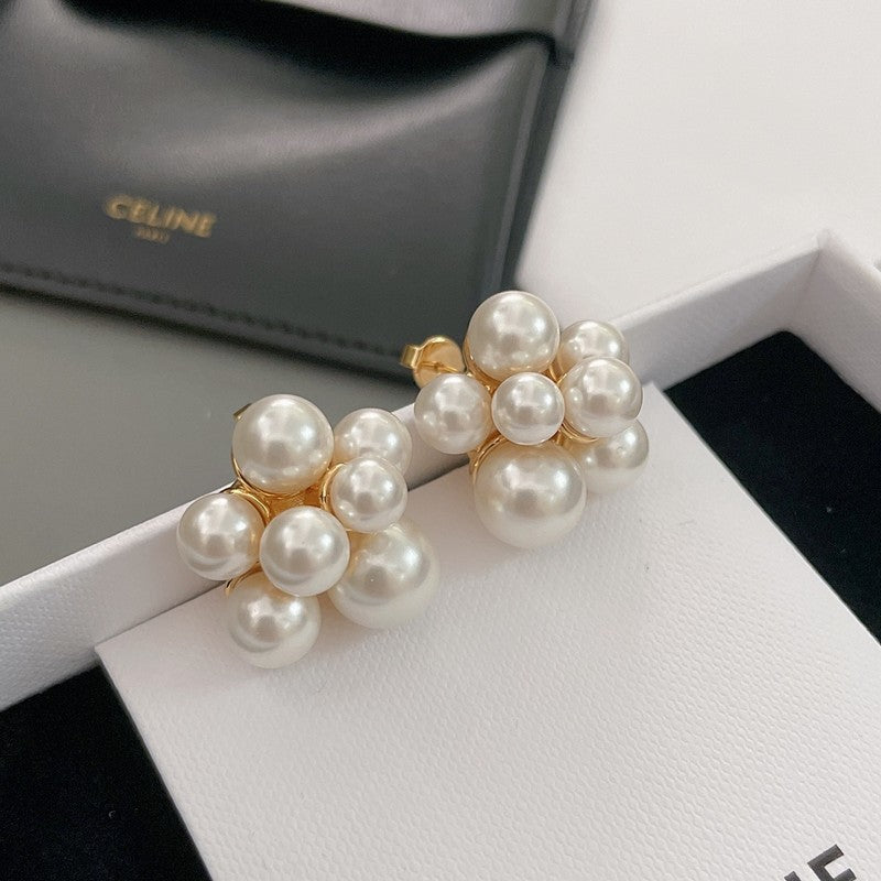 18K Celine Pearls Gold Earrings