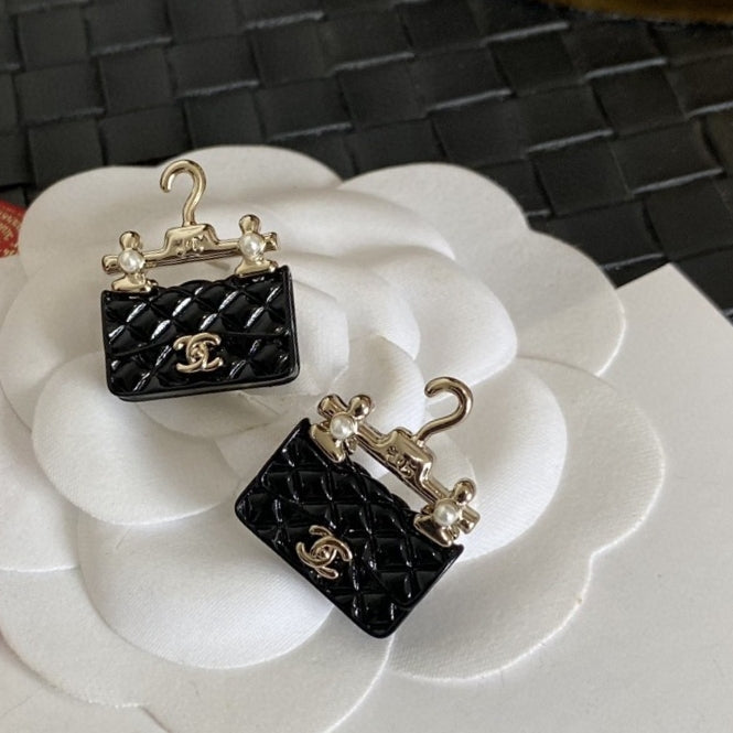 18K  Chanel Classic Bag Pendant Earrings