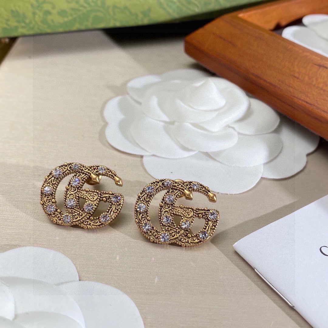18K Double Gucci Crystals Earrings