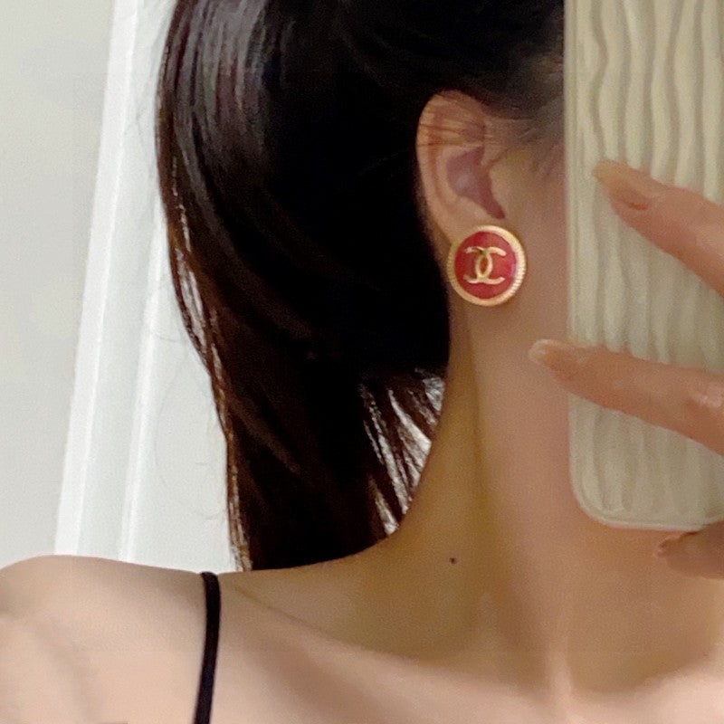 18K  Chanel Pink Round Earrings