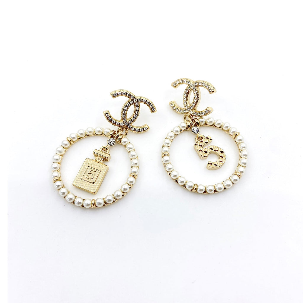 18K  Chanel No5 Perfume Pendant Earrings