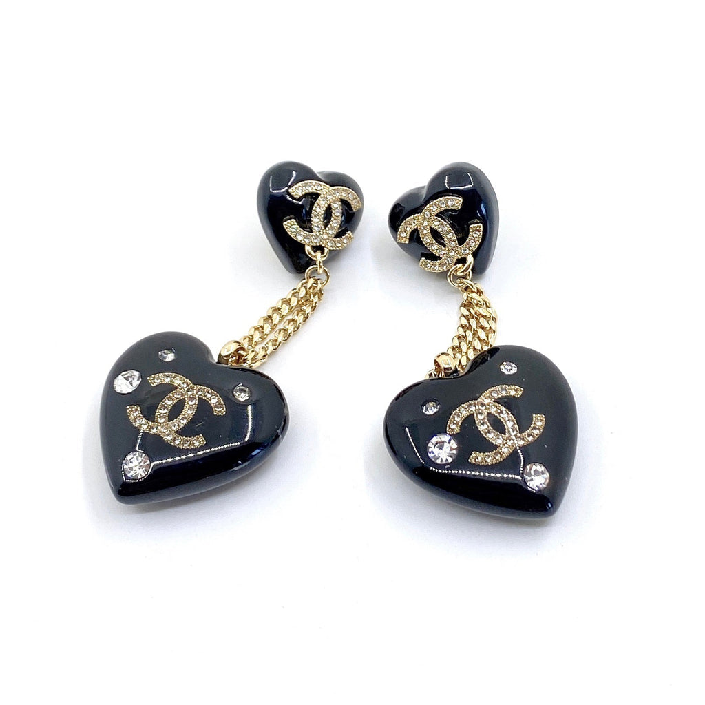 18K  Chanel Heart Pendant Earrings