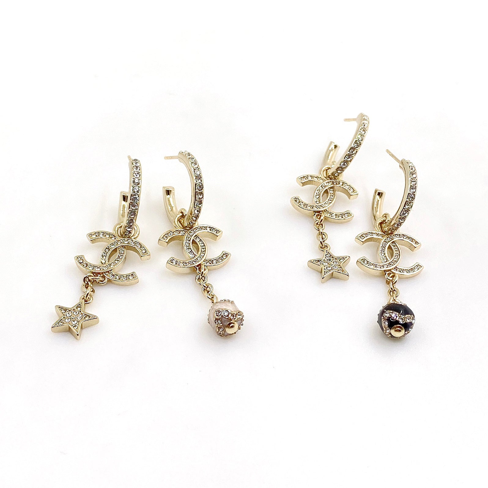 18K  Chanel Star Pearls Pendant Earrings