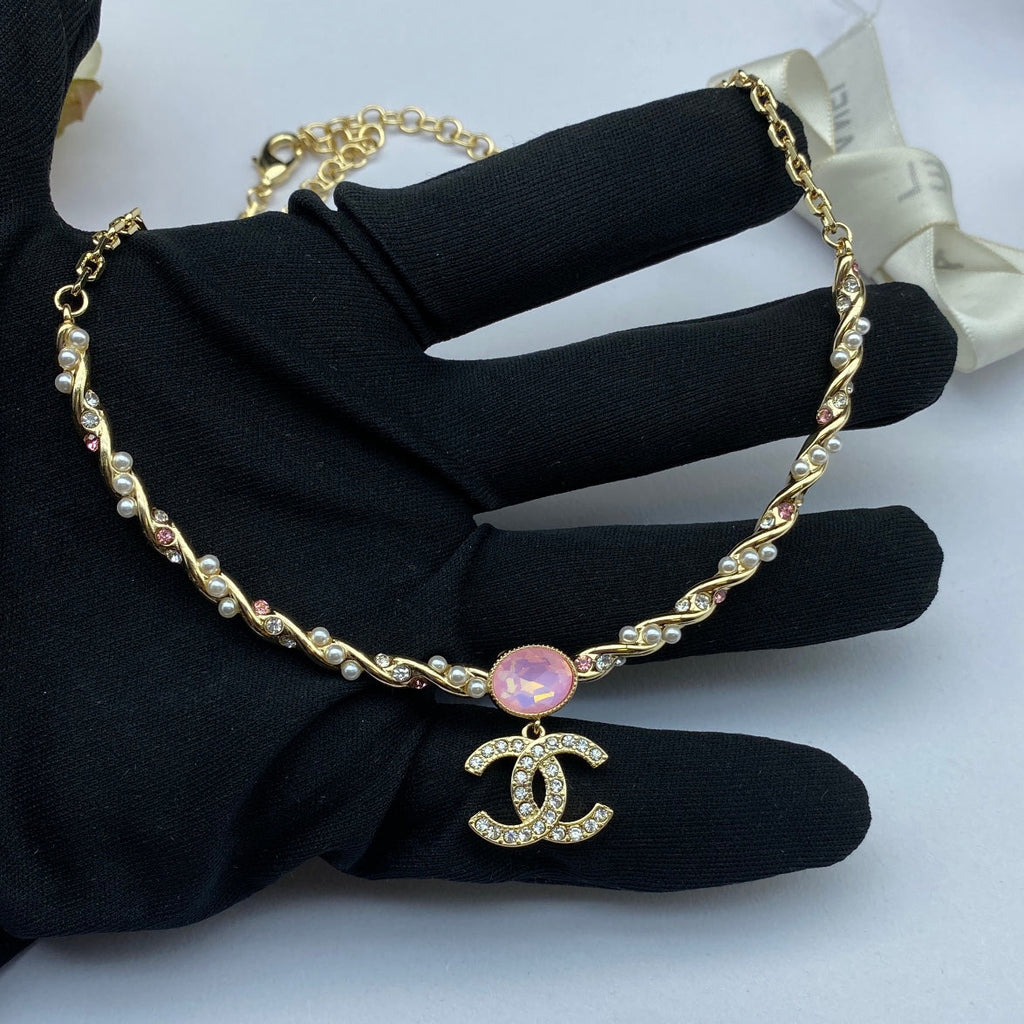 18K  Chanel Pink Crystal Necklace