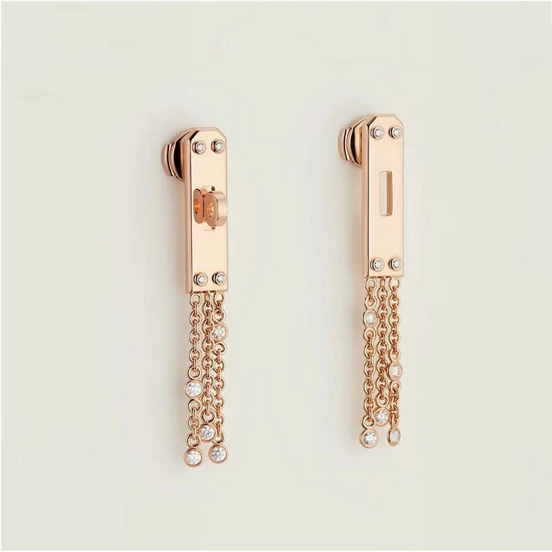 18K Hermes Diamond Kelly Gavroche Earrings