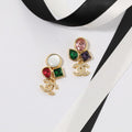 18K  Chanel Color Crystal Gold Earrings