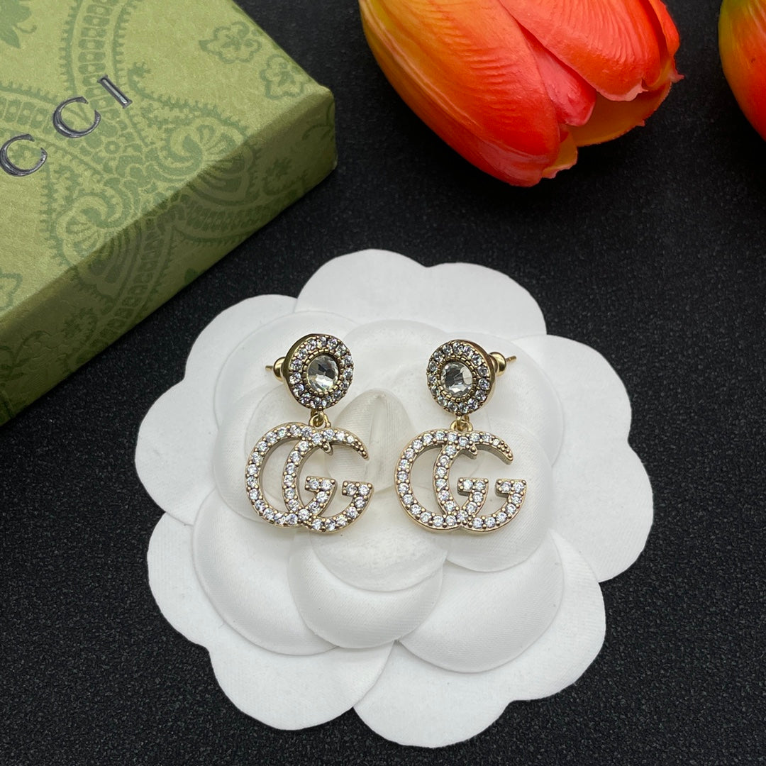 18K Double Gucci Crystals Earrings