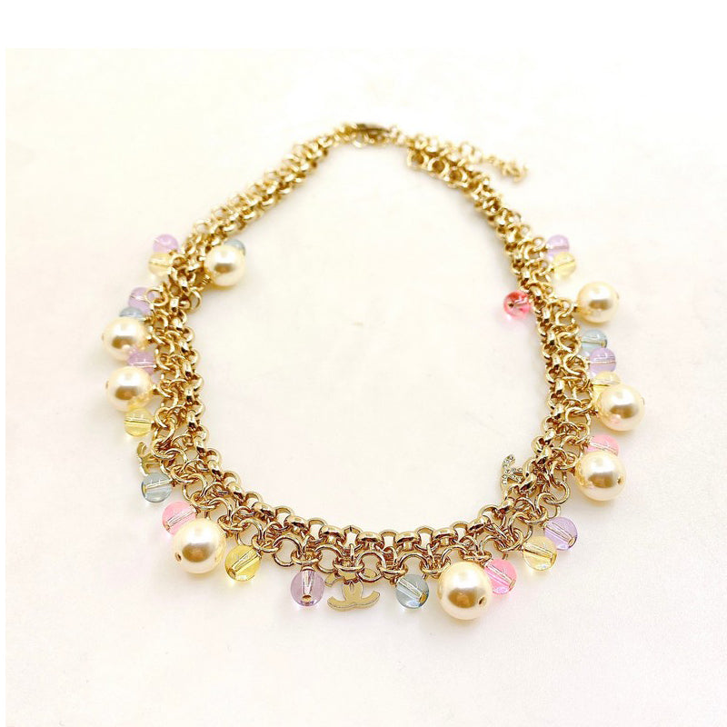 18K  Chanel Pink Crystal Chain Links Necklace