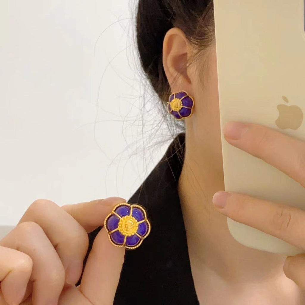 18K  Chanel Purple Flowers Earrings