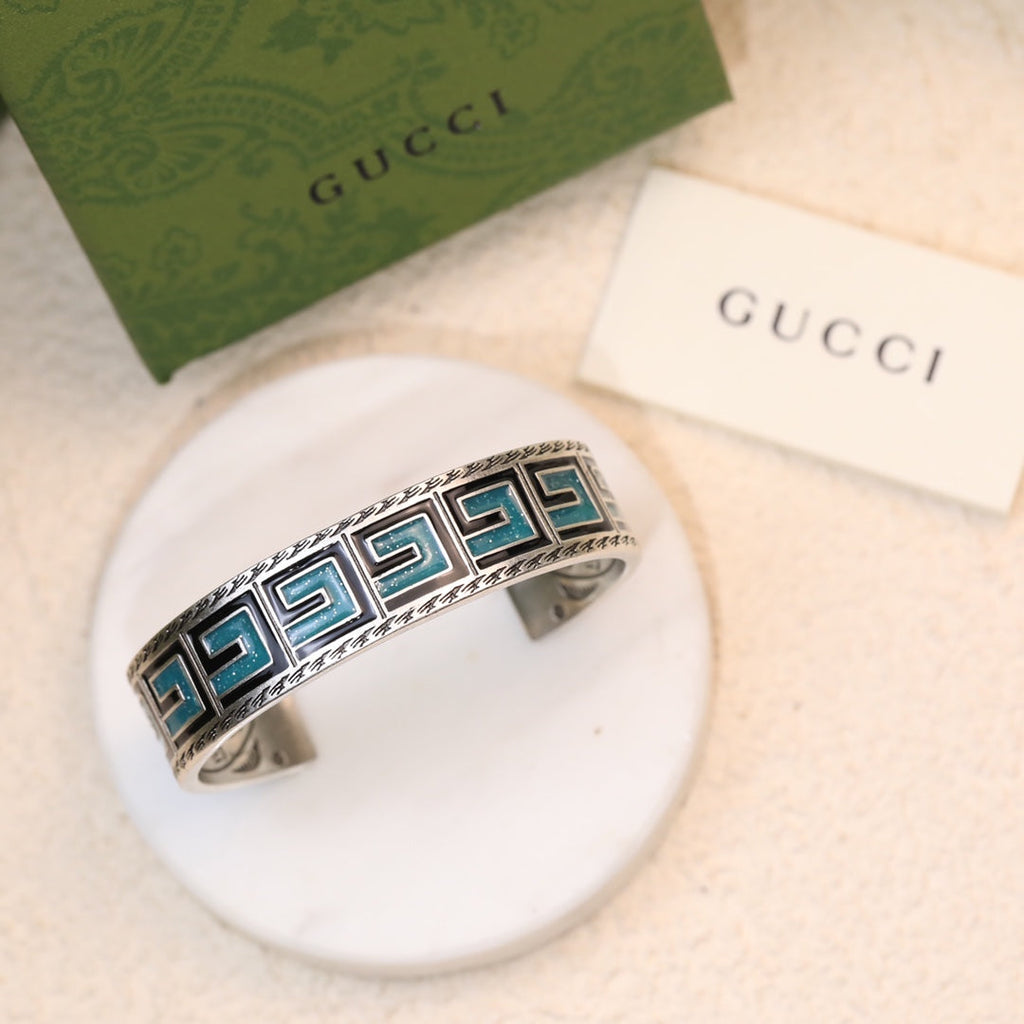 Double Gucci Cube Green Wide Bracelet
