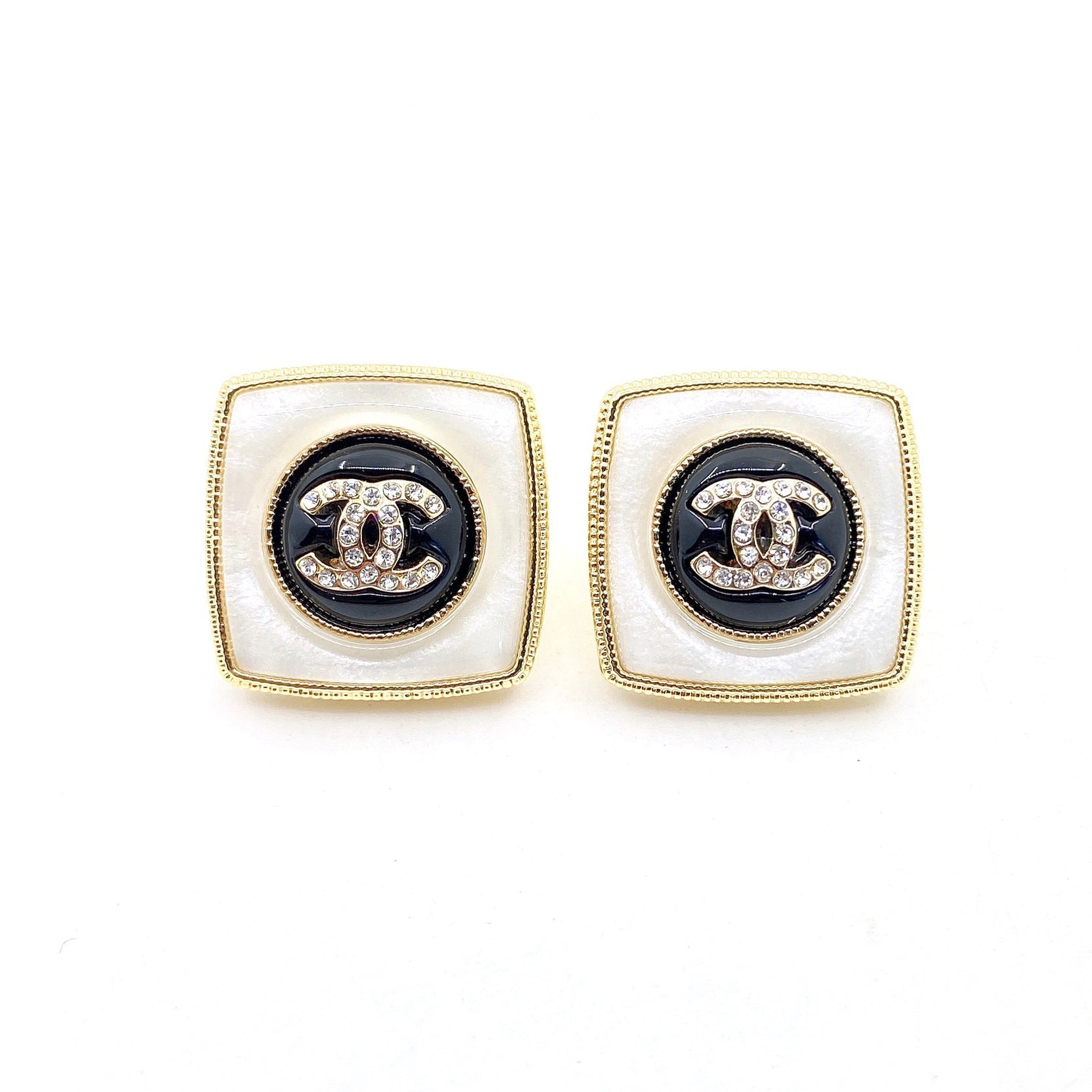 18K  Chanel Pearl Square Earrings
