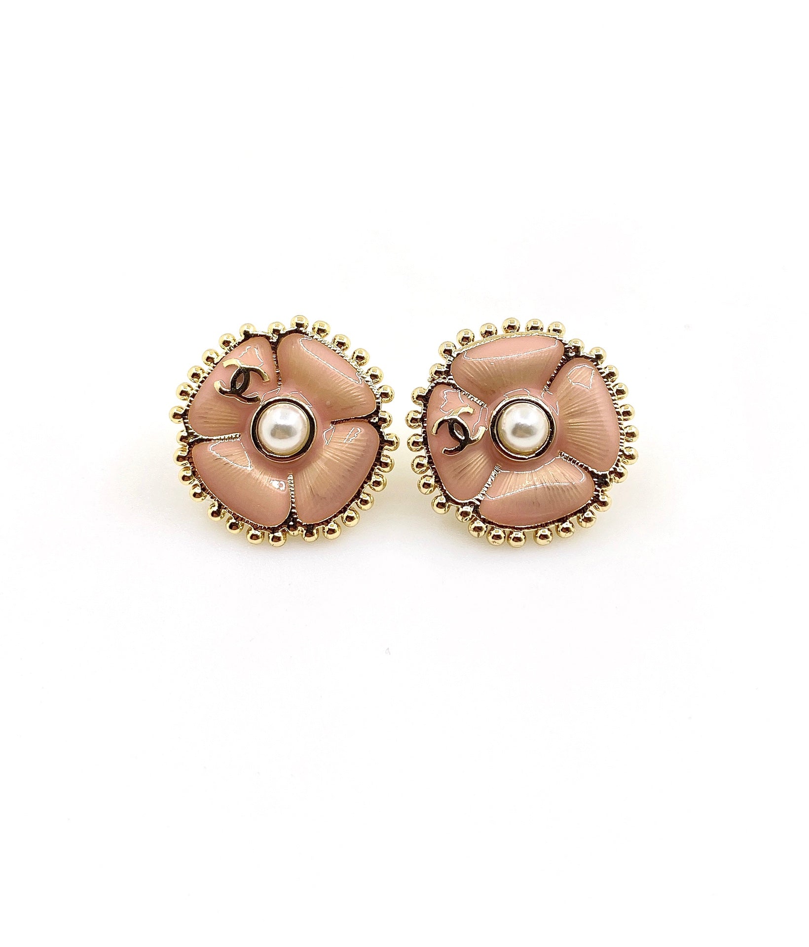 18K  Chanel Pink Pearl Earrings