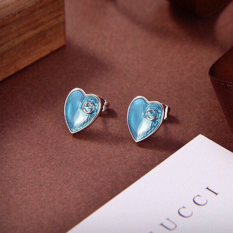 18K Double Gucci Blue Heart Earrings
