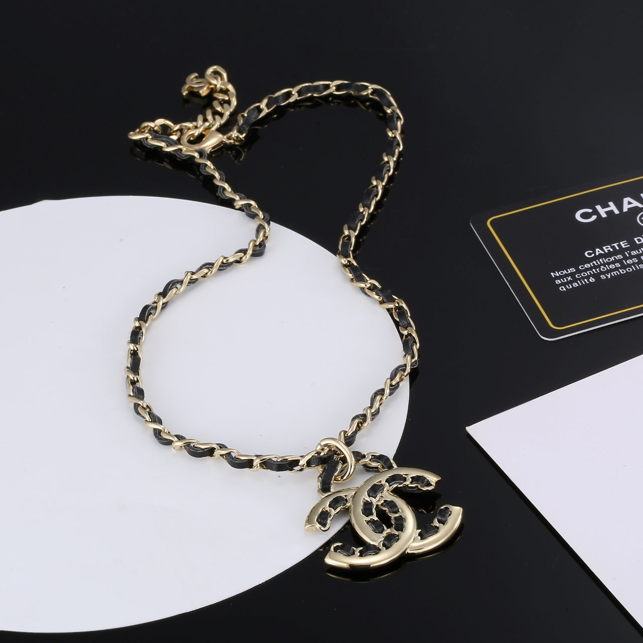 18K  Chanel Strass Leather Necklace
