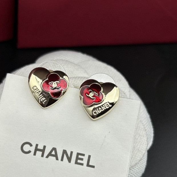 18K  Chanel Red Heart Earrings