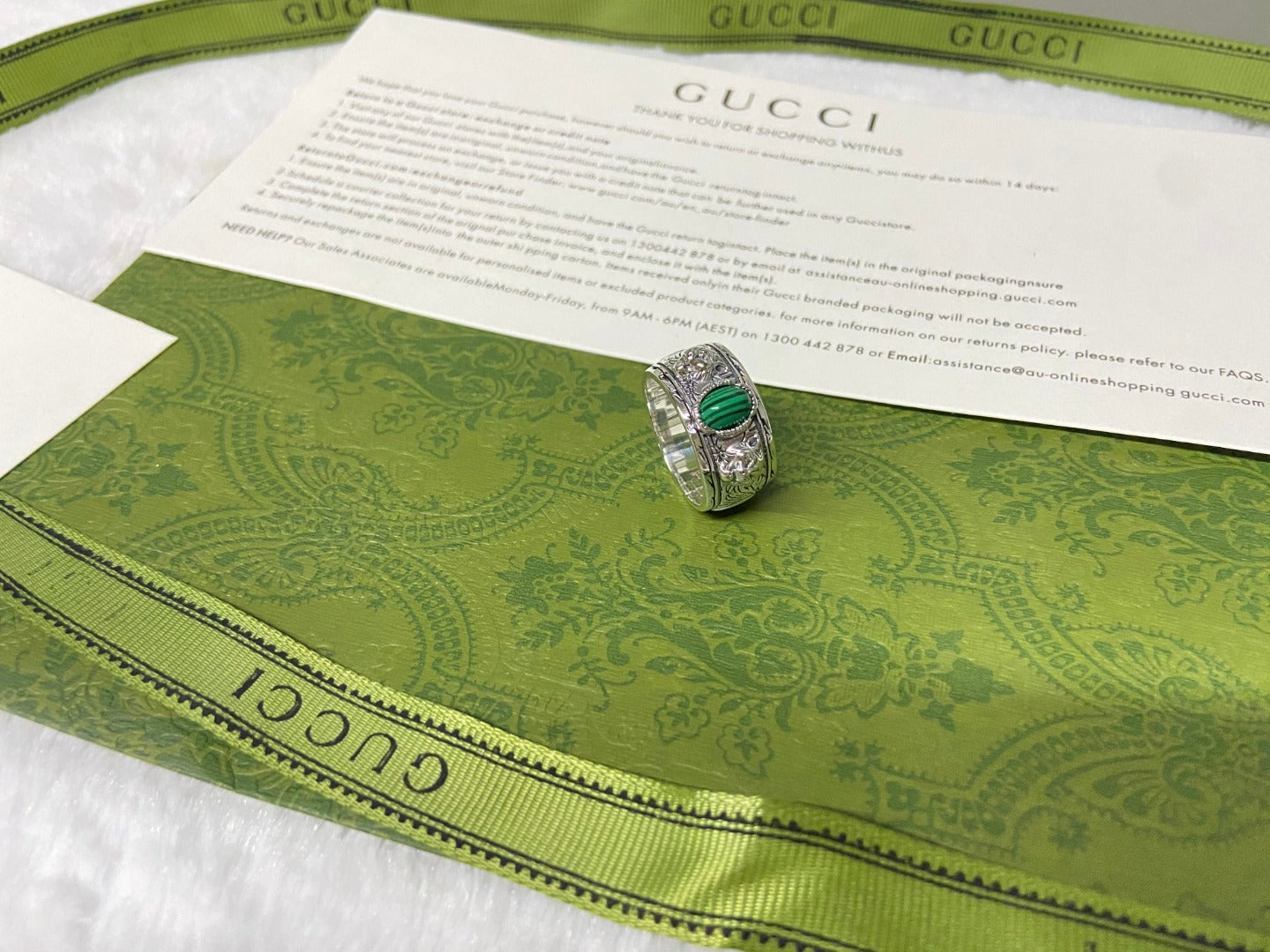 Double Gucci Feline Garden Green Ring