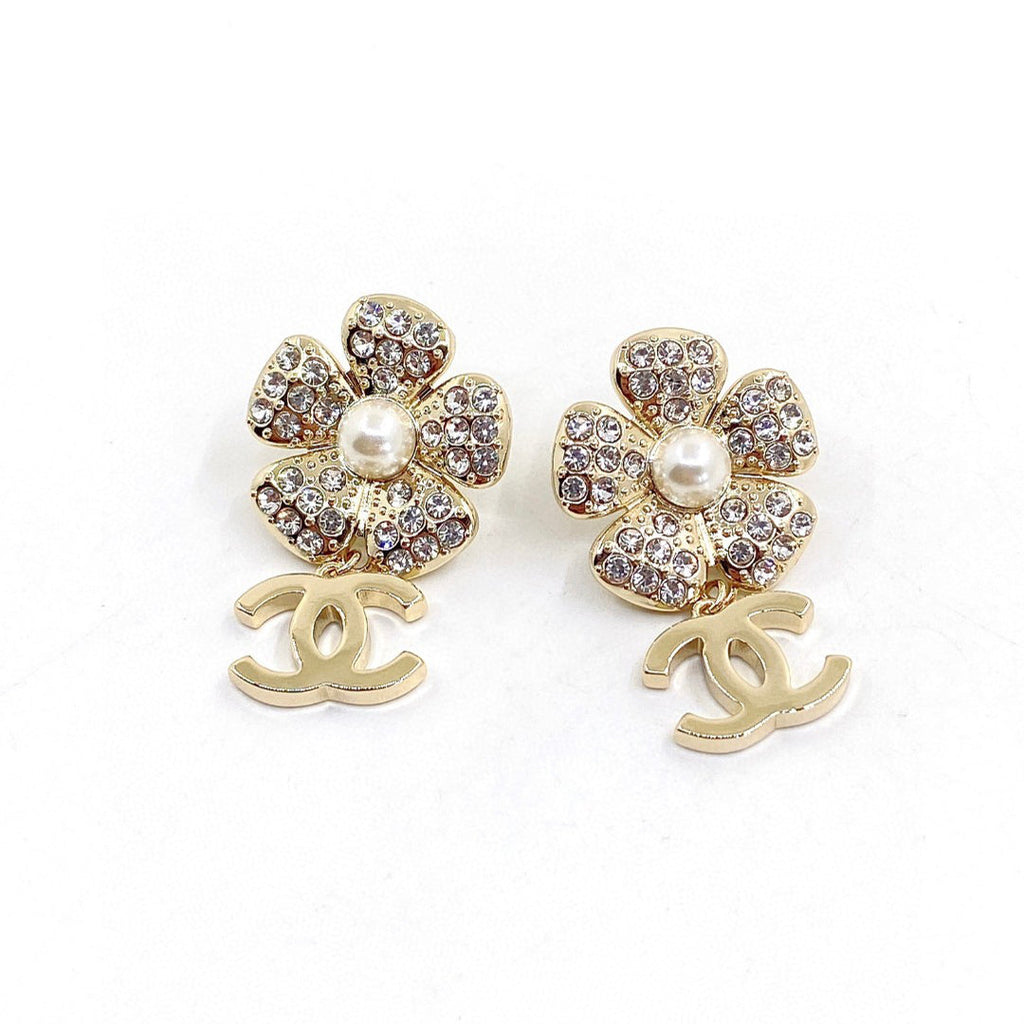 18K  Chanel Flower Full Crystals Earrings