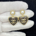 18K  Chanel Pearl Heart Drop Gold Earrings
