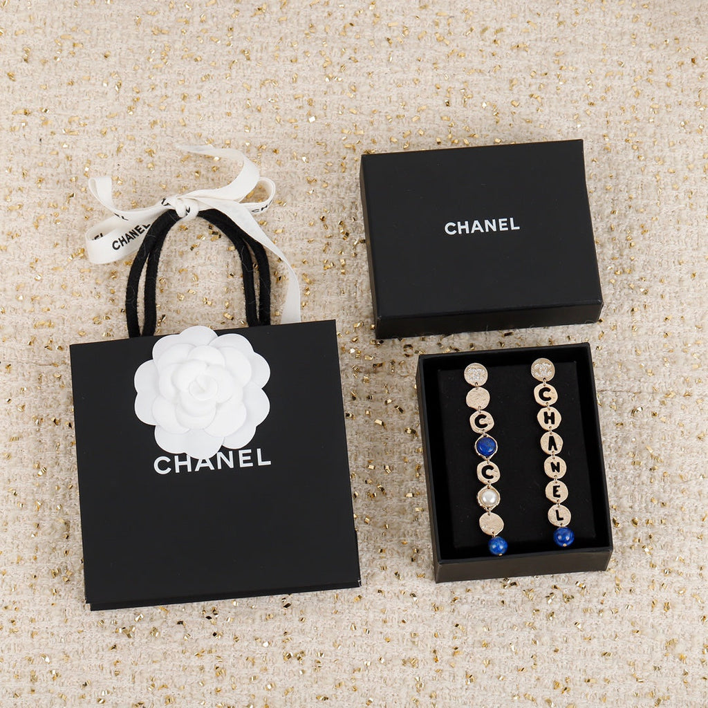 18K  Chanel Script Pendant Earrings