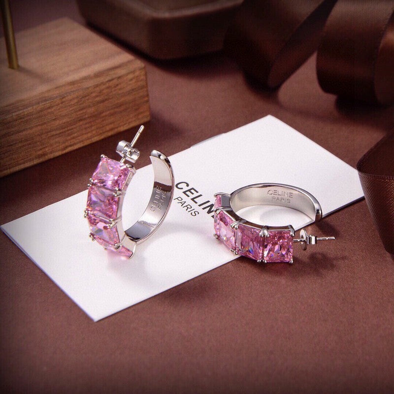 18K Celine Pink Crystal Earrings