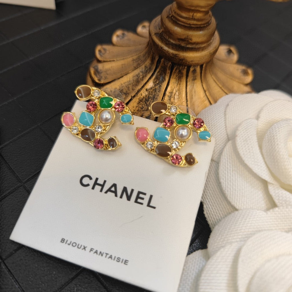 18K  Chanel Multi-Color Crystals Earrings