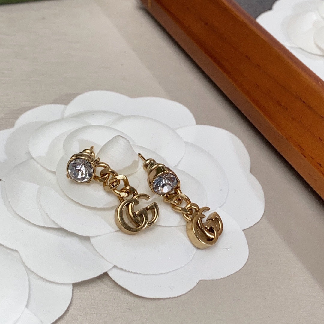 18K Double Gucci Crystal Chain Earrings