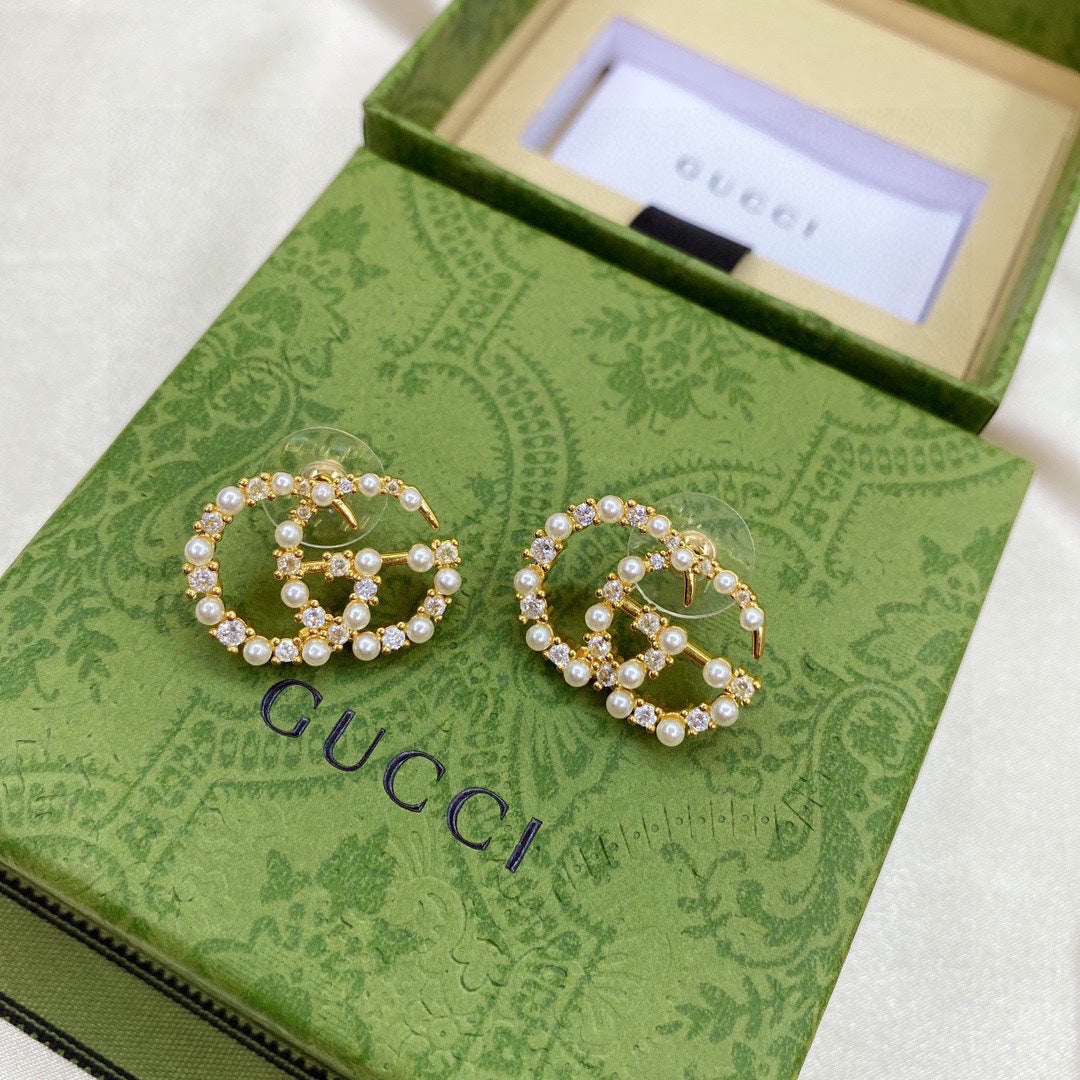 18K Double Gucci Pearls Earrings