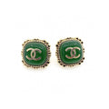 18K  Chanel Green Square Earrings