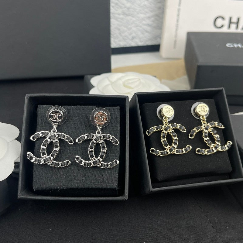 18K  Chanel Leather Gold Earrings