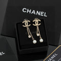 18K  Chanel Long Pearl Pendant Earrings