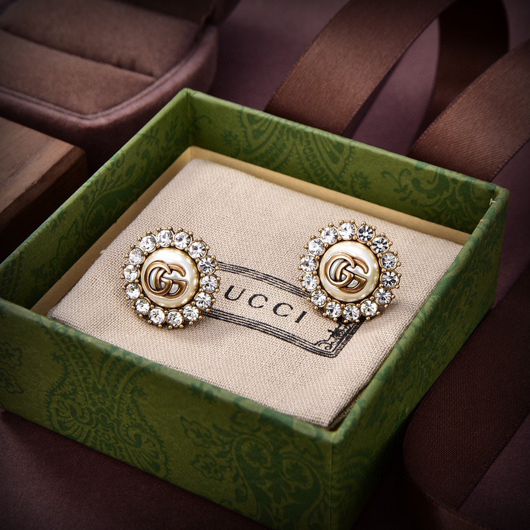 18K Double Gucci Flower Crystals Earrings