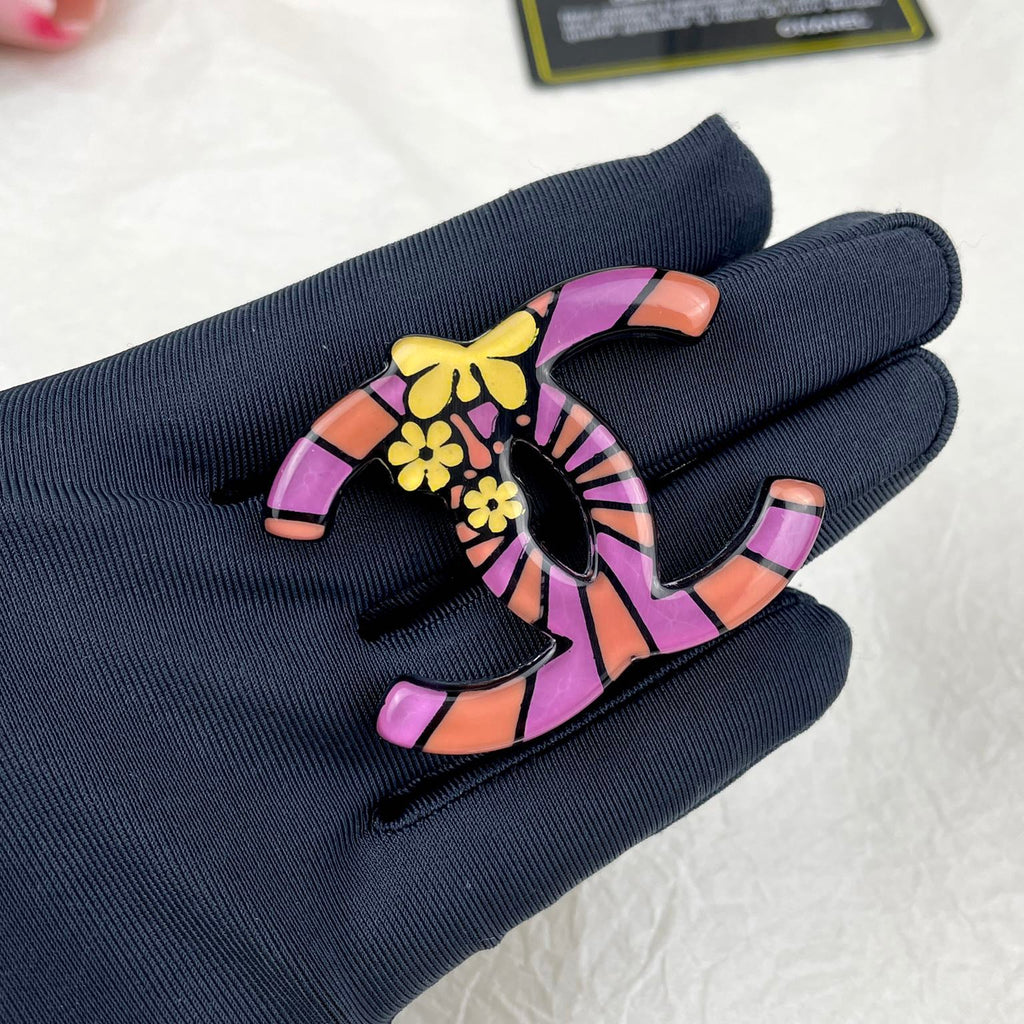 18K  Chanel Pink Resin Brooch