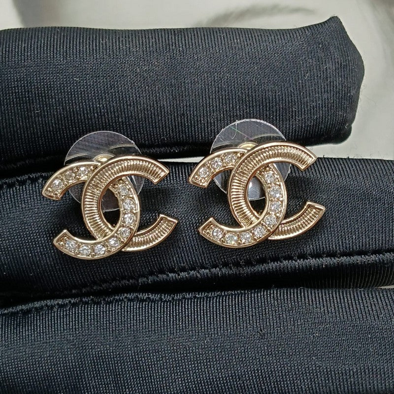 18K  Chanel Vintage Diamond Gold Earrings