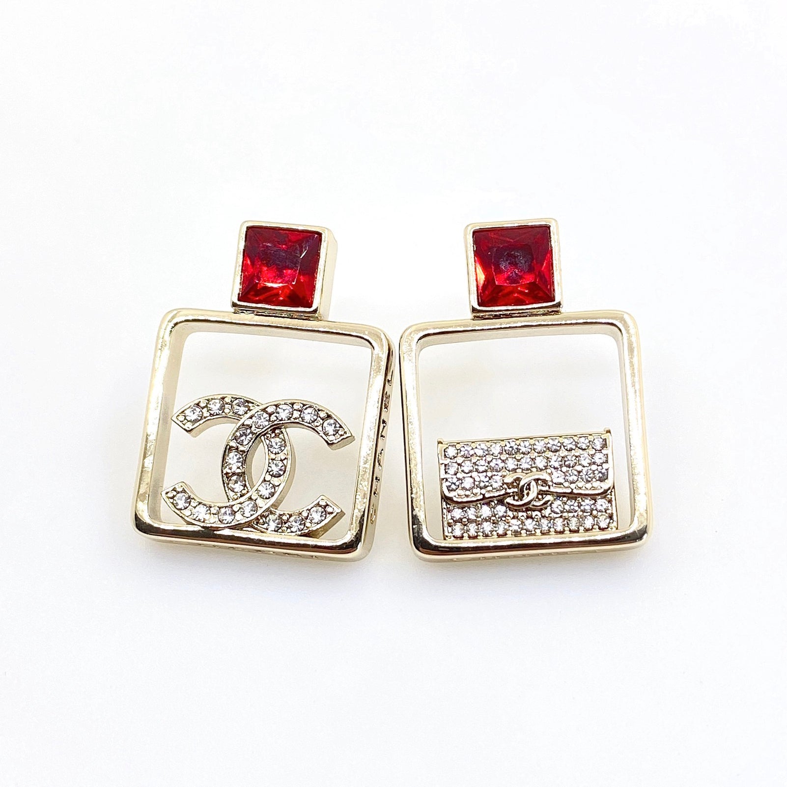 18K  Chanel Red Bottle Pendant Earrings