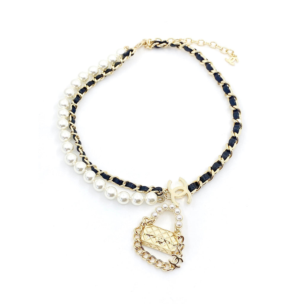 18K  Chanel Pearl Bag Pendant Necklace