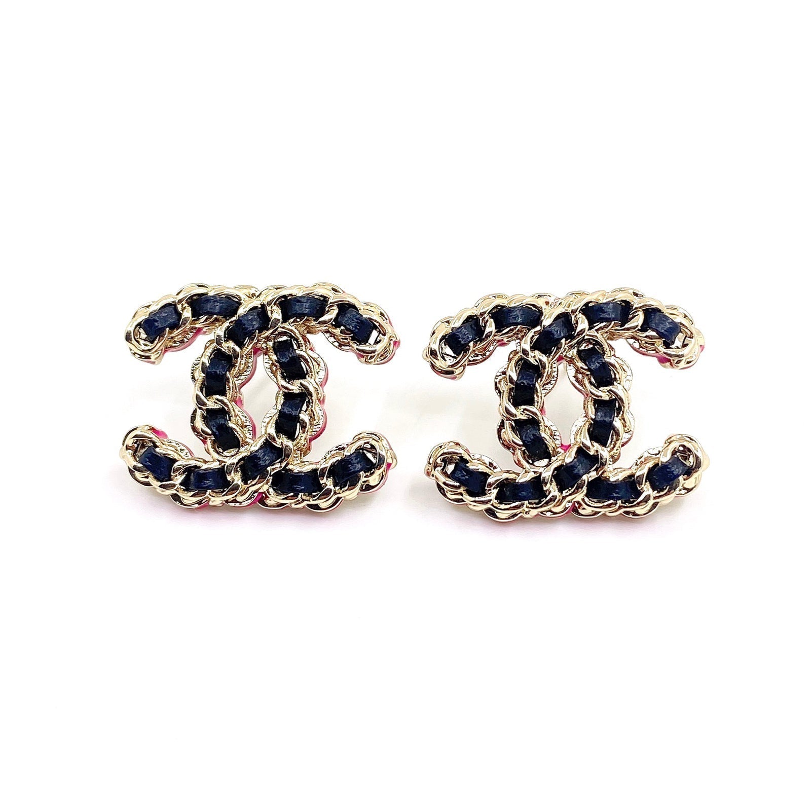 18K  Chanel Pink Resin Leather Earrings