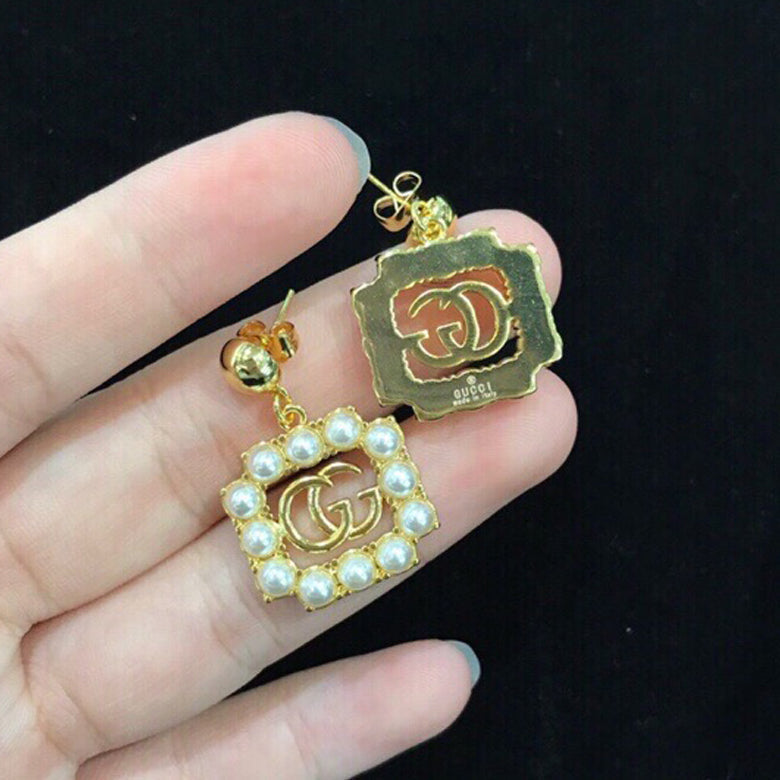 18K Double Gucci Square Pearl Earrings