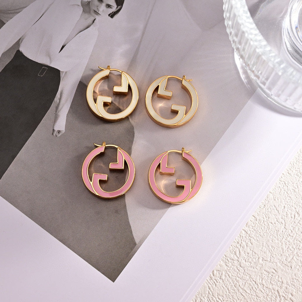 18K Double Gucci Pink Hollow Earrings
