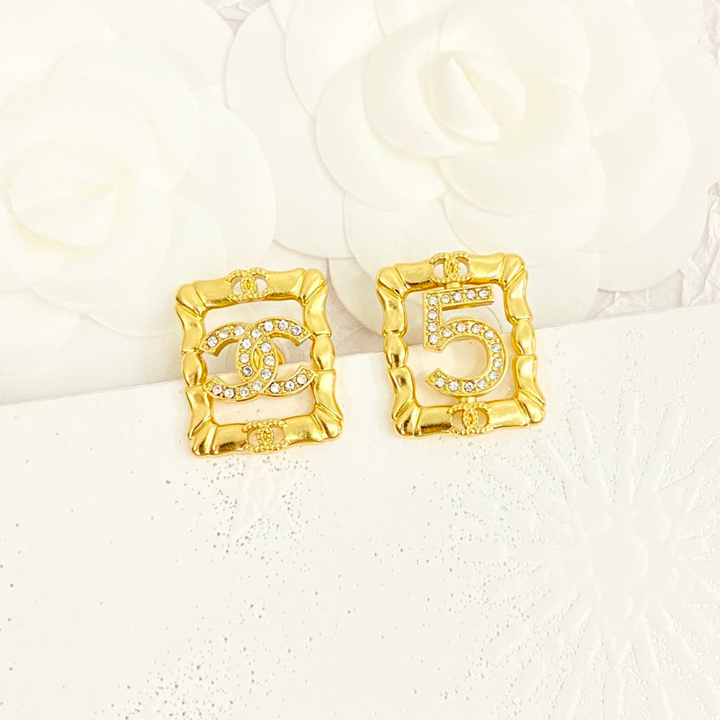 18K  Chanel No.5 Square Diamond Earrings