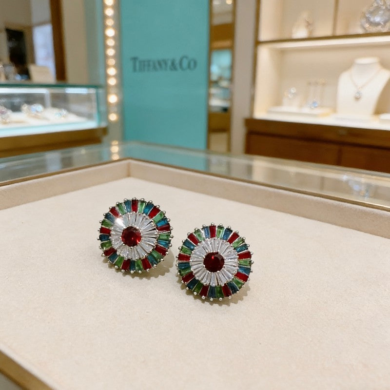 18K Tiffany Color Crystal Earrings