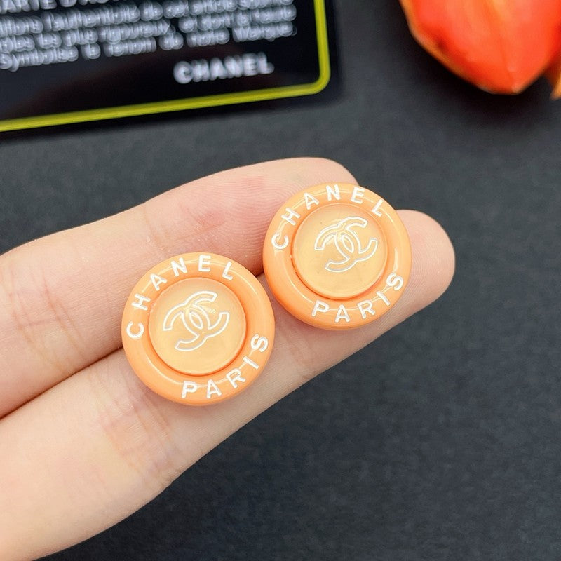 18K  Chanel Orange Round Earrings