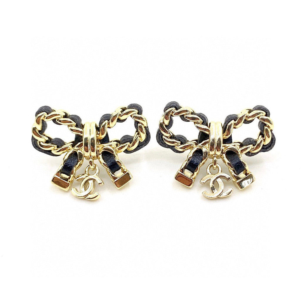 18K  Chanel Bow Tie Strass Earrings