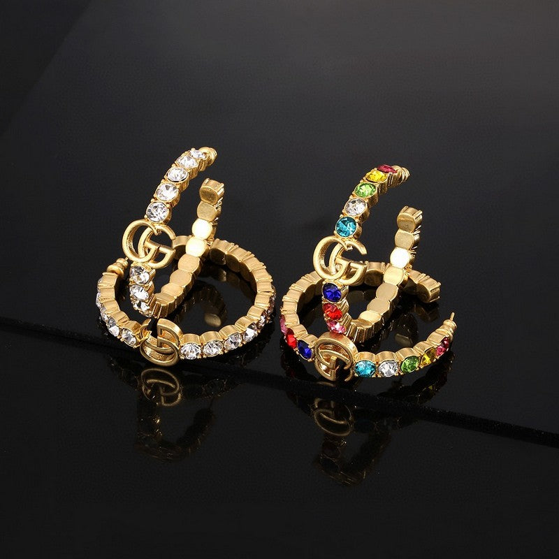 18K Double Gucci Color Crystal Earrings