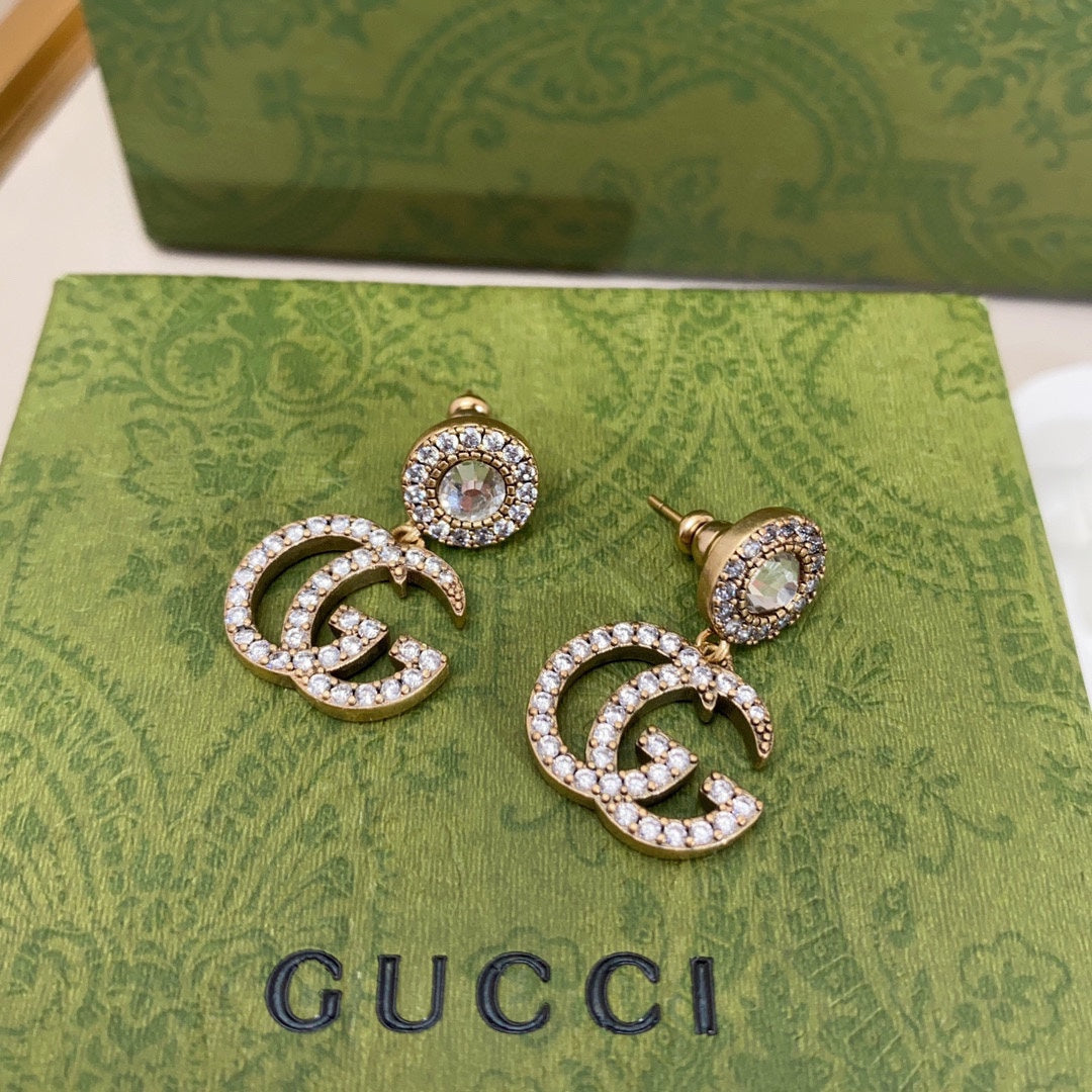18K Double Gucci Crystal Pendant Earrings