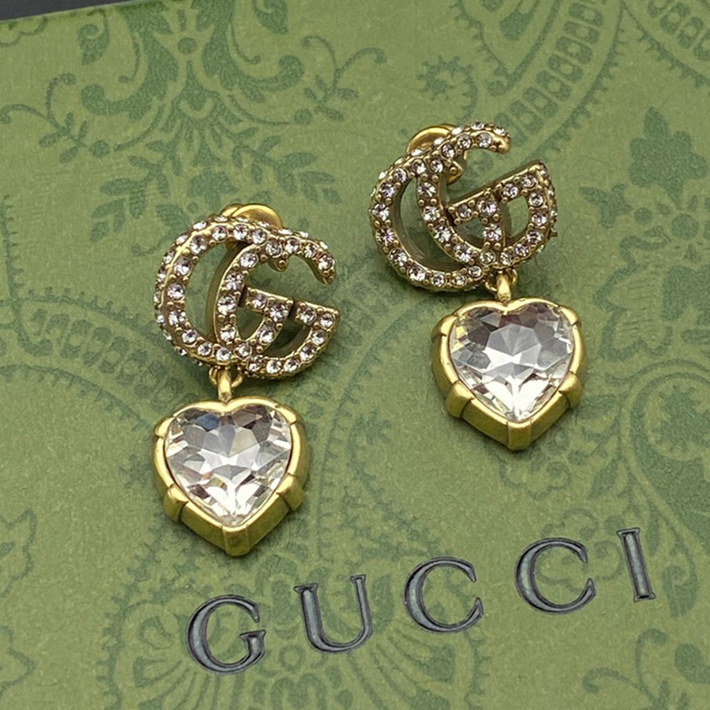 18K Double Gucci Crystal Pendant Earrings