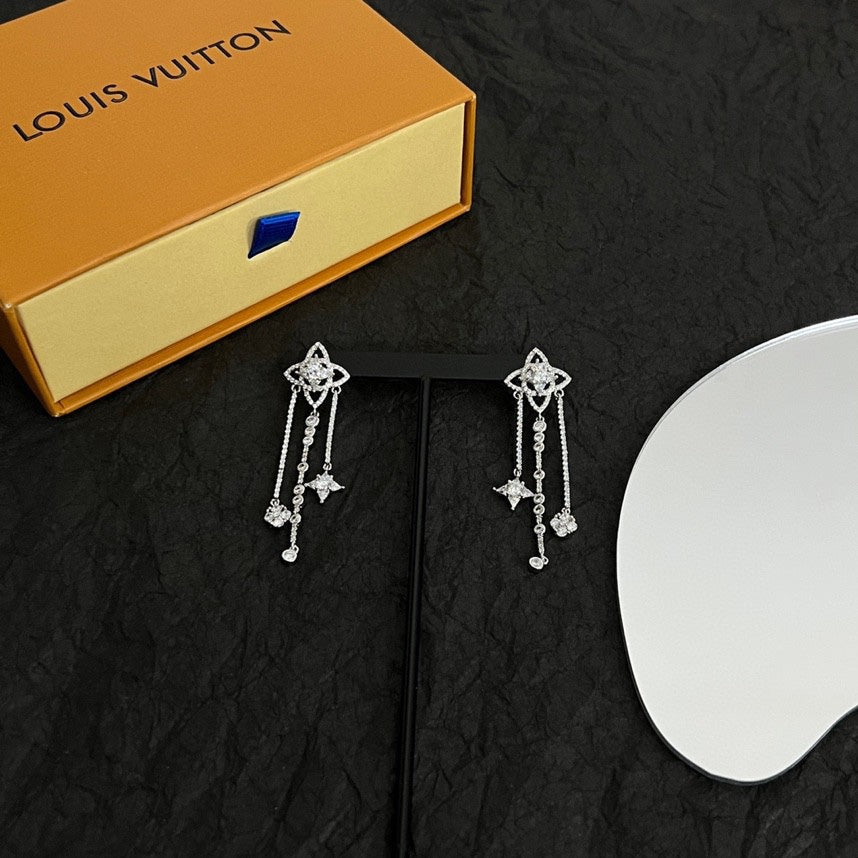 18K Louis Vuitton Diamond Flowers Long Earrings